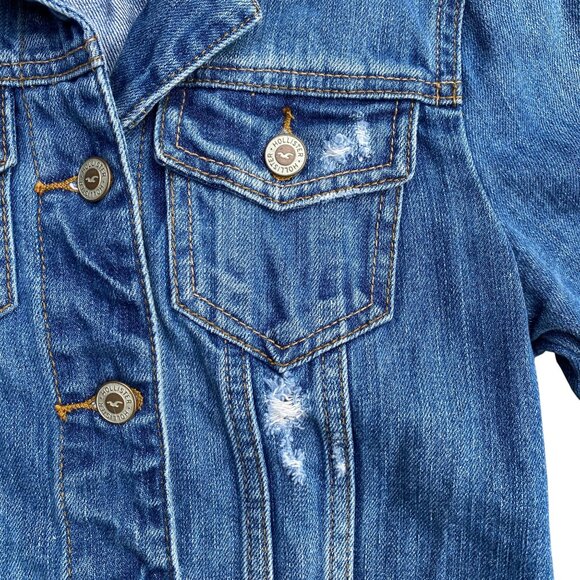 Hollister Y2K Grunge Cropped Trucker Jean Jacket Sz S Retro Distressed Festival - Picture 4 of 13